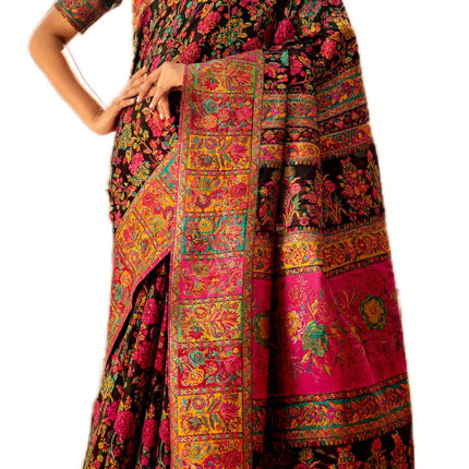 SWORNOF Women's Kanjivaram Banarasi Silk Saree For Patola Festival Wedding Silk With Rich Pallu Design Sarees For Women With Blouse Piece, Black 