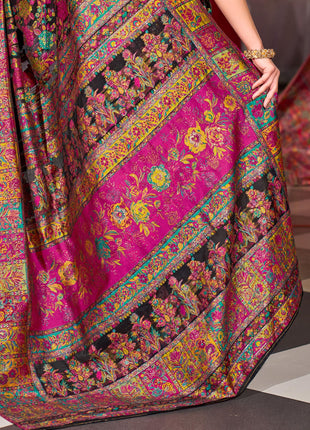 SWORNOF Women's Kanjivaram Banarasi Silk Saree For Patola Festival Wedding Silk With Rich Pallu Design Sarees For Women With Blouse Piece, Black 