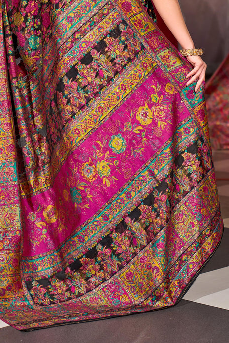 SWORNOF Women's Kanjivaram Banarasi Silk Saree For Patola Festival Wedding Silk With Rich Pallu Design Sarees For Women With Blouse Piece, Black 