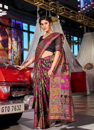 SWORNOF Women's Kanjivaram Banarasi Silk Saree For Patola Festival Wedding Silk With Rich Pallu Design Sarees For Women With Blouse Piece, Black 