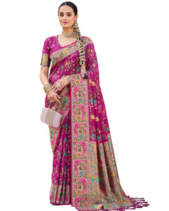 SWORNOF Women's Kanjivaram Soft Silk Banarasi Sarees With Unstiched Blouse Piece (RANI) 