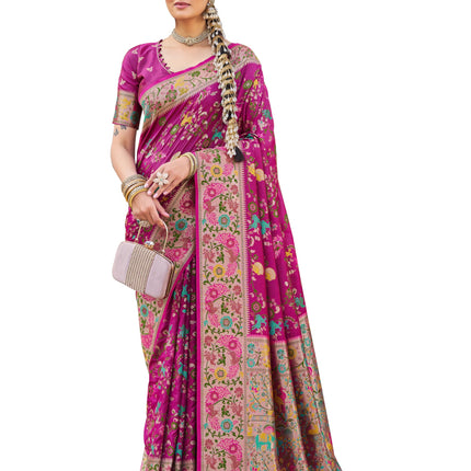 SWORNOF Women's Kanjivaram Soft Silk Banarasi Sarees With Unstiched Blouse Piece (RANI) 
