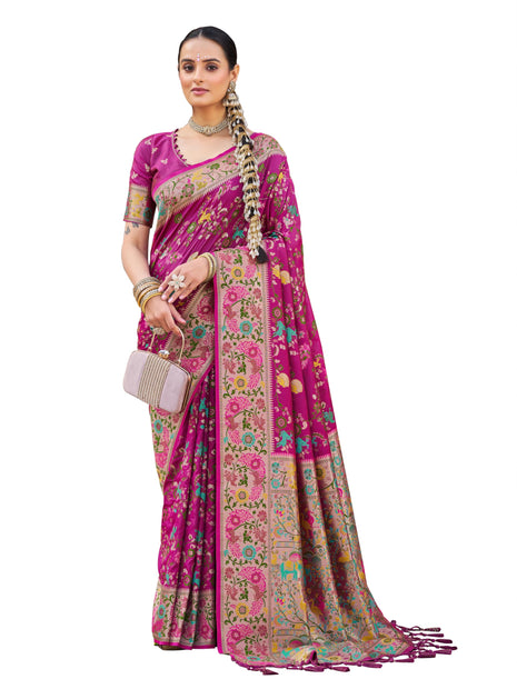 SWORNOF Women's Kanjivaram Soft Silk Banarasi Sarees With Unstiched Blouse Piece (RANI) 