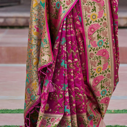 SWORNOF Women's Kanjivaram Soft Silk Banarasi Sarees With Unstiched Blouse Piece (RANI) 