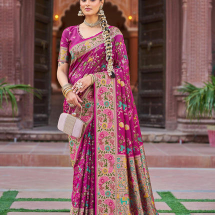 SWORNOF Women's Kanjivaram Soft Silk Banarasi Sarees With Unstiched Blouse Piece (RANI) 