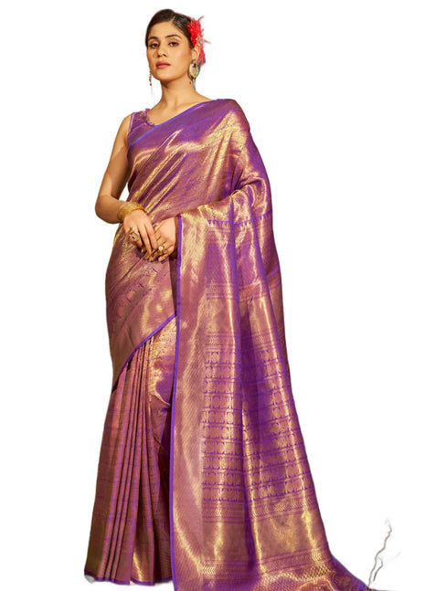 SWORNOF Womens Kanjivaram Banarasi Silk Saree Kanchipuram Patola saree (WINE) 