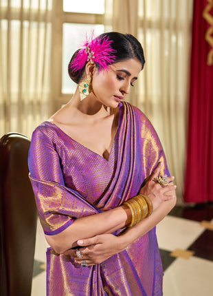 SWORNOF Womens Kanjivaram Banarasi Silk Saree Kanchipuram Patola saree (WINE) 