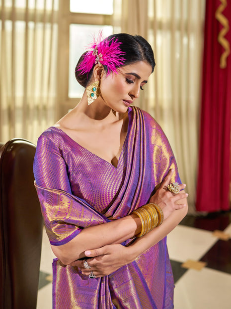 SWORNOF Womens Kanjivaram Banarasi Silk Saree Kanchipuram Patola saree (WINE) 