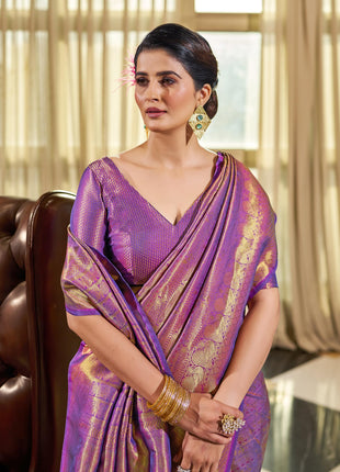 SWORNOF Womens Kanjivaram Banarasi Silk Saree Kanchipuram Patola saree (WINE) 