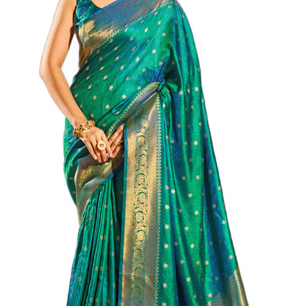 SWORNOF Womens Kanjivaram Banarasi Silk Saree Patola saree (GREEN) 