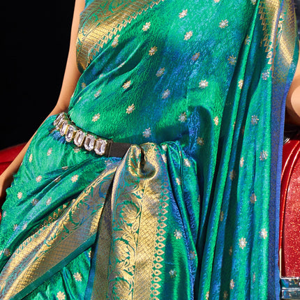 SWORNOF Womens Kanjivaram Banarasi Silk Saree Patola saree (GREEN) 