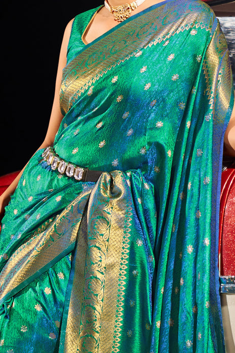 SWORNOF Womens Kanjivaram Banarasi Silk Saree Patola saree (GREEN) 