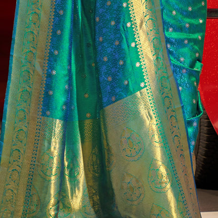 SWORNOF Womens Kanjivaram Banarasi Silk Saree Patola saree (GREEN) 