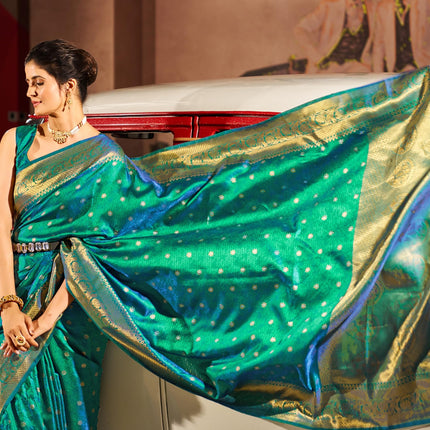 SWORNOF Womens Kanjivaram Banarasi Silk Saree Patola saree (GREEN) 