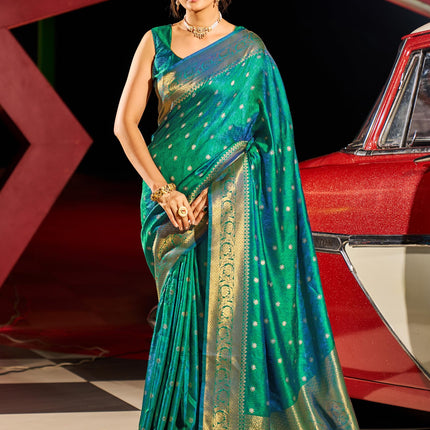 SWORNOF Womens Kanjivaram Banarasi Silk Saree Patola saree (GREEN) 