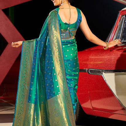SWORNOF Womens Kanjivaram Banarasi Silk Saree Patola saree (GREEN) 