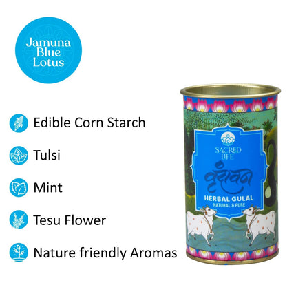 Sacred Life Vrindavan Herbal Gulal Holi Colour Orange Red Green Blue and Yellow Parijat Tesu Marigold Blue Lotus Tulsi Rose Petals 75gm Natural Skin-Friendly Herbal Gulal Handmade and Non-Toxic 