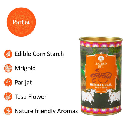 Sacred Life Vrindavan Herbal Gulal Holi Colour Orange Red Green Blue and Yellow Parijat Tesu Marigold Blue Lotus Tulsi Rose Petals 75gm Natural Skin-Friendly Herbal Gulal Handmade and Non-Toxic 