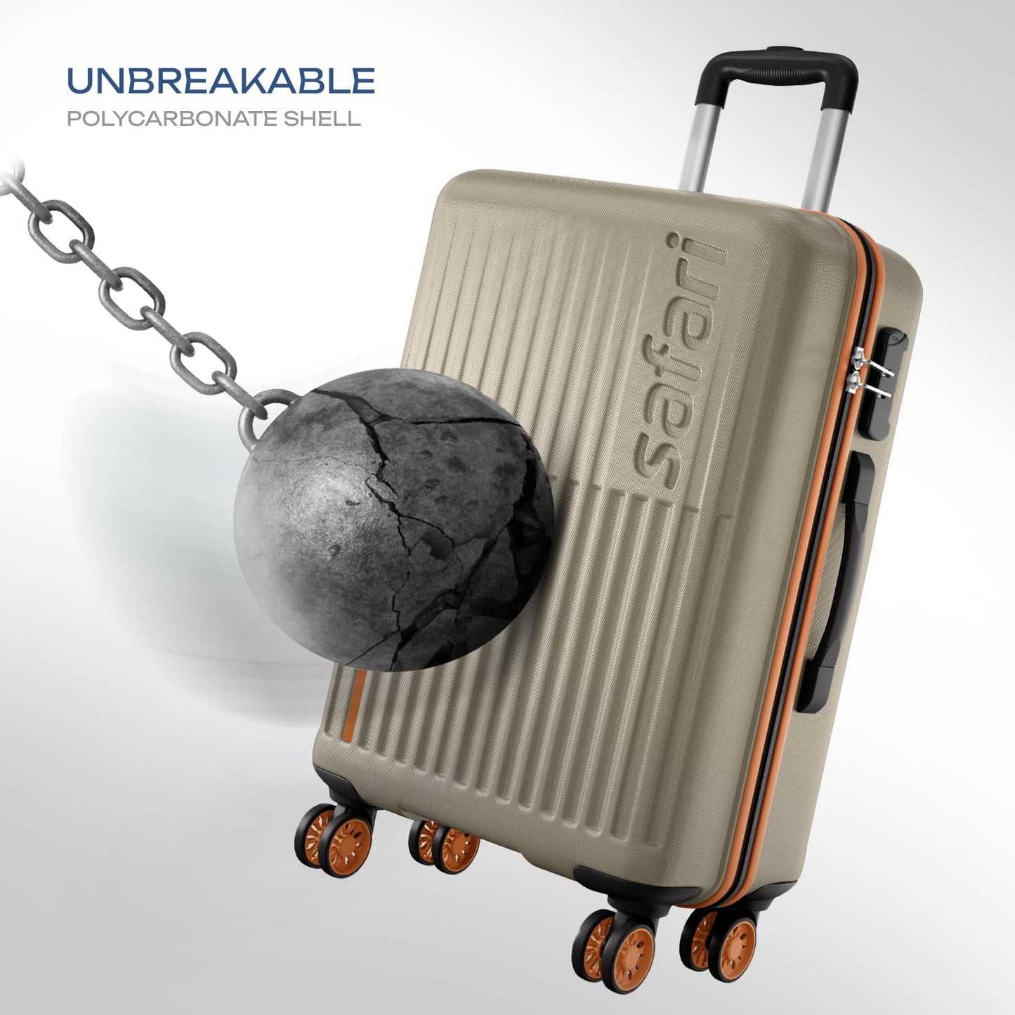 Safari Astra Neo 8 Wheels 76cm Large size Check-in Trolley Bag, Hard Case Polycarbonate, 360 Degree Wheeling Luggage for Men & Women, Travel Bag, Suitcase for Travel, Trolley Bag for Travel, Champagne 