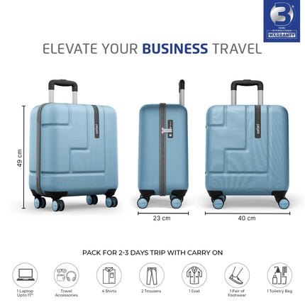 Safari Aviator 50 cm Cabin Overnighter Laptop Trolley Bag, Hard Case Polycarbonate, TSA Lock, 8 Wheels 360 Degree Wheeling Carry on Luggage, Suitcase for Travel, Trolley Bags for Travel, Pearl Blue 