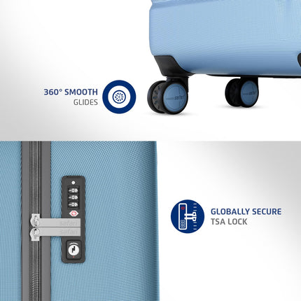 Safari Aviator 50 cm Cabin Overnighter Laptop Trolley Bag, Hard Case Polycarbonate, TSA Lock, 8 Wheels 360 Degree Wheeling Carry on Luggage, Suitcase for Travel, Trolley Bags for Travel, Pearl Blue 