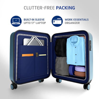 Safari Aviator 50 cm Cabin Overnighter Laptop Trolley Bag, Hard Case Polycarbonate, TSA Lock, 8 Wheels 360 Degree Wheeling Carry on Luggage, Suitcase for Travel, Trolley Bags for Travel, Pearl Blue 