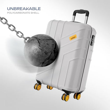 Safari Cabin Stratos 8 Wheels 55cm Size Trolley Bag, Hard Case Polycarbonate, 360º Wheeling Carry-on Luggage for Men & Women, Travel Bag, Suitcase for Travel, Trolley Bags for Travel, Cloud Grey 