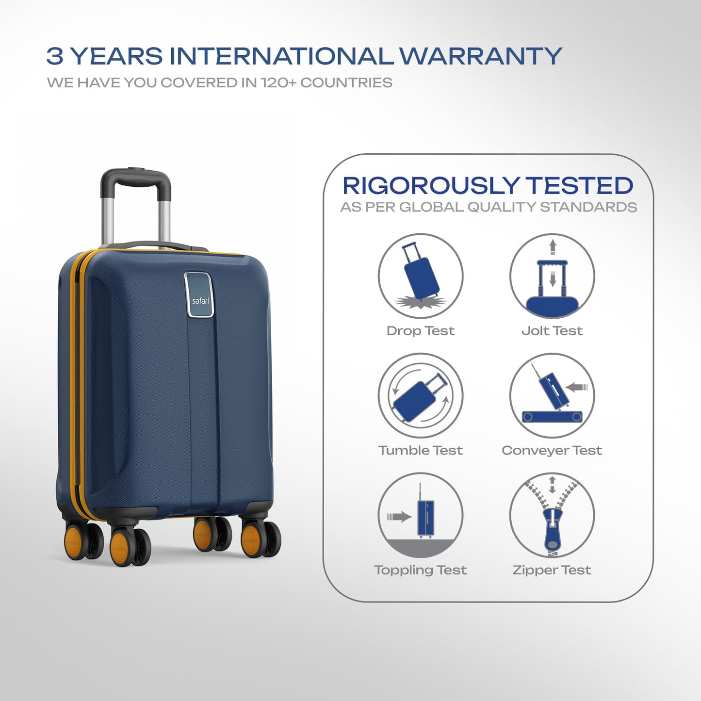 Safari Cabin Thorium Neo 8 Wheels 55 Cm Small Trolley Bag Hard Case Polycarbonate 360 Degree Wheeling System Luggage, Trolley Bags for Travel, Suitcase for Travel, Graphite Blue 