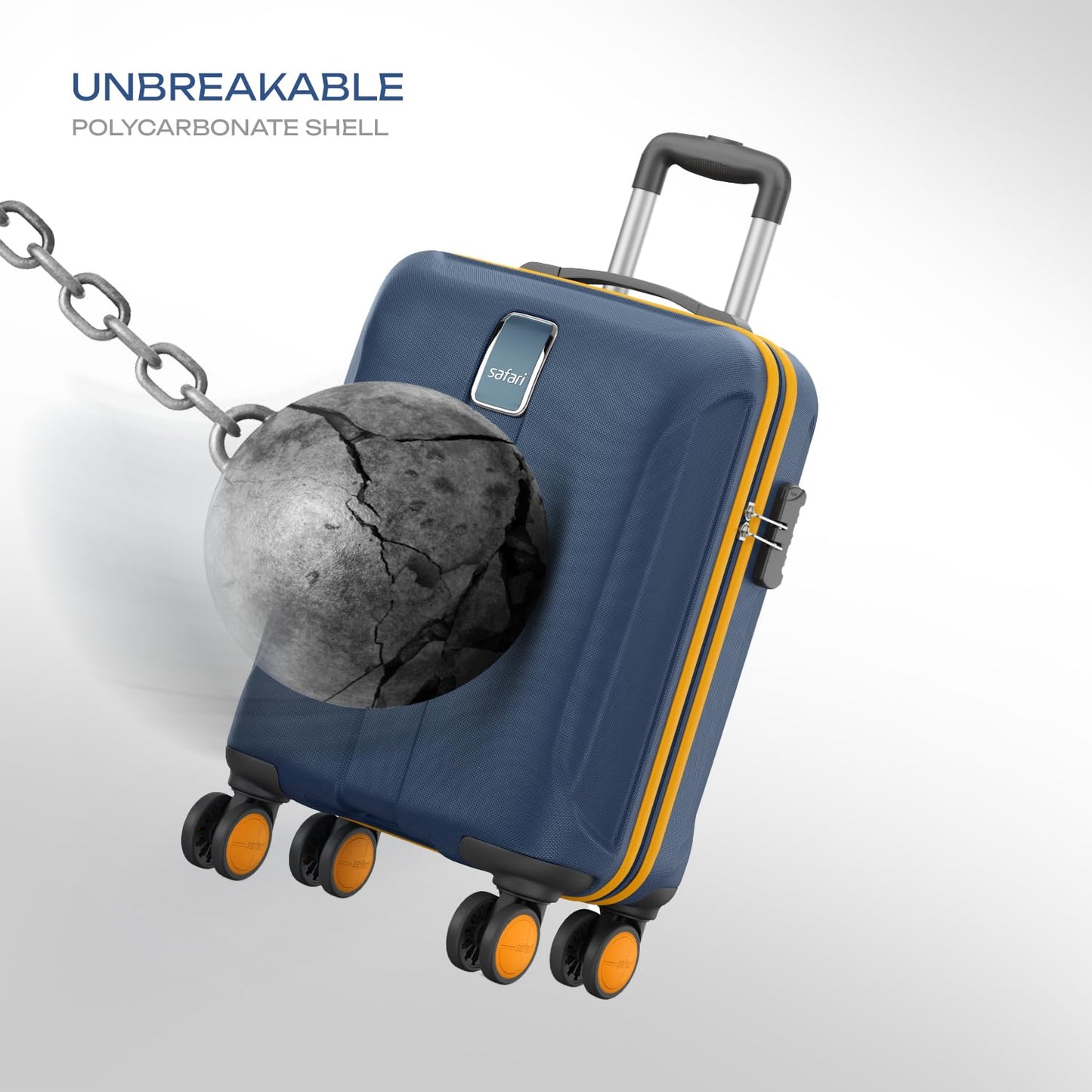 Safari Cabin Thorium Neo 8 Wheels 55 Cm Small Trolley Bag Hard Case Polycarbonate 360 Degree Wheeling System Luggage, Trolley Bags for Travel, Suitcase for Travel, Graphite Blue 