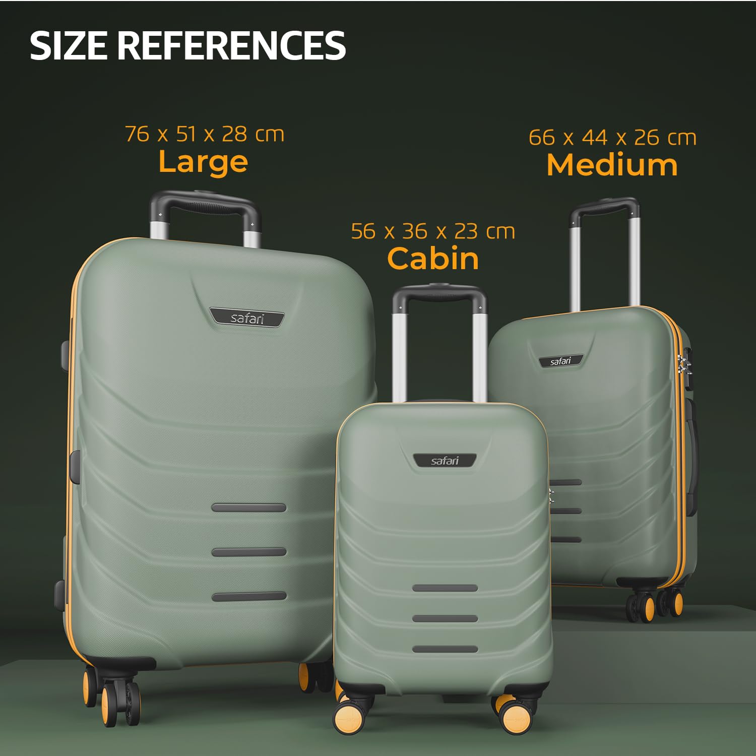 Safari Crescent 8 Wheels 76cm Large Check-in Trolley Bag Hard Case Polycarbonate 360 Degree Wheeling System Luggage, Travel Bag, Suitcase for Travel, Trolley Bags for Travel, Thyme Green 