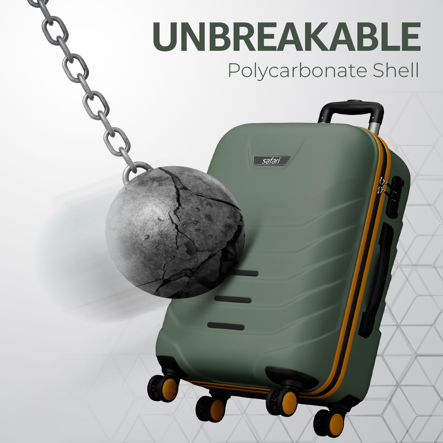 Safari Crescent 8 Wheels 76cm Large Check-in Trolley Bag Hard Case Polycarbonate 360 Degree Wheeling System Luggage, Travel Bag, Suitcase for Travel, Trolley Bags for Travel, Thyme Green 