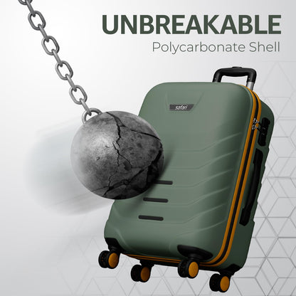 Safari Crescent 8 Wheels 76cm Large Check-in Trolley Bag Hard Case Polycarbonate 360 Degree Wheeling System Luggage, Travel Bag, Suitcase for Travel, Trolley Bags for Travel, Thyme Green 