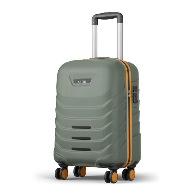 Safari Crescent 8 Wheels Cabin Trolley Bag, Hard Case Polycarbonate with 360 Degree Wheeling System Luggage, Suitcase for Travel, Thyme Green, 56cm, Small 