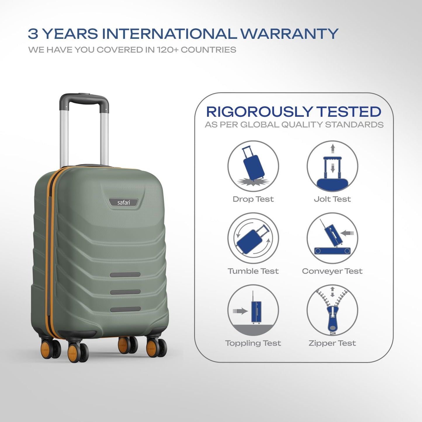 Safari Crescent 8 Wheels Cabin Trolley Bag, Hard Case Polycarbonate with 360 Degree Wheeling System Luggage, Suitcase for Travel, Thyme Green, 56cm, Small 