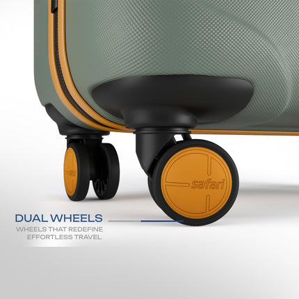 Safari Crescent 8 Wheels Cabin Trolley Bag, Hard Case Polycarbonate with 360 Degree Wheeling System Luggage, Suitcase for Travel, Thyme Green, 56cm, Small 