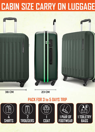 Safari Genius Alley 55cm Cabin Trolley Bag Hard Case Polypropylene, 4 Spinner Wheels, 360 Degree Wheeling Carry on Luggage, Travel Bag, Suitcase for Travel, Trolley Bags for Travel, Deep Forrest 