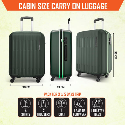 Safari Genius Alley 55cm Cabin Trolley Bag Hard Case Polypropylene, 4 Spinner Wheels, 360 Degree Wheeling Carry on Luggage, Travel Bag, Suitcase for Travel, Trolley Bags for Travel, Deep Forrest 