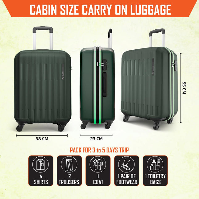 Safari Genius Alley 55cm Cabin Trolley Bag Hard Case Polypropylene, 4 Spinner Wheels, 360 Degree Wheeling Carry on Luggage, Travel Bag, Suitcase for Travel, Trolley Bags for Travel, Deep Forrest 