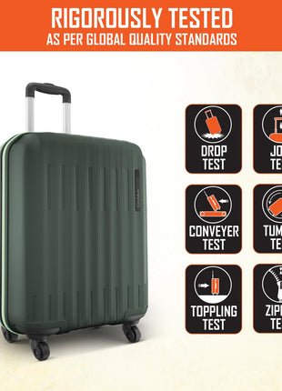 Safari Genius Alley 55cm Cabin Trolley Bag Hard Case Polypropylene, 4 Spinner Wheels, 360 Degree Wheeling Carry on Luggage, Travel Bag, Suitcase for Travel, Trolley Bags for Travel, Deep Forrest 