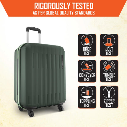 Safari Genius Alley 55cm Cabin Trolley Bag Hard Case Polypropylene, 4 Spinner Wheels, 360 Degree Wheeling Carry on Luggage, Travel Bag, Suitcase for Travel, Trolley Bags for Travel, Deep Forrest 