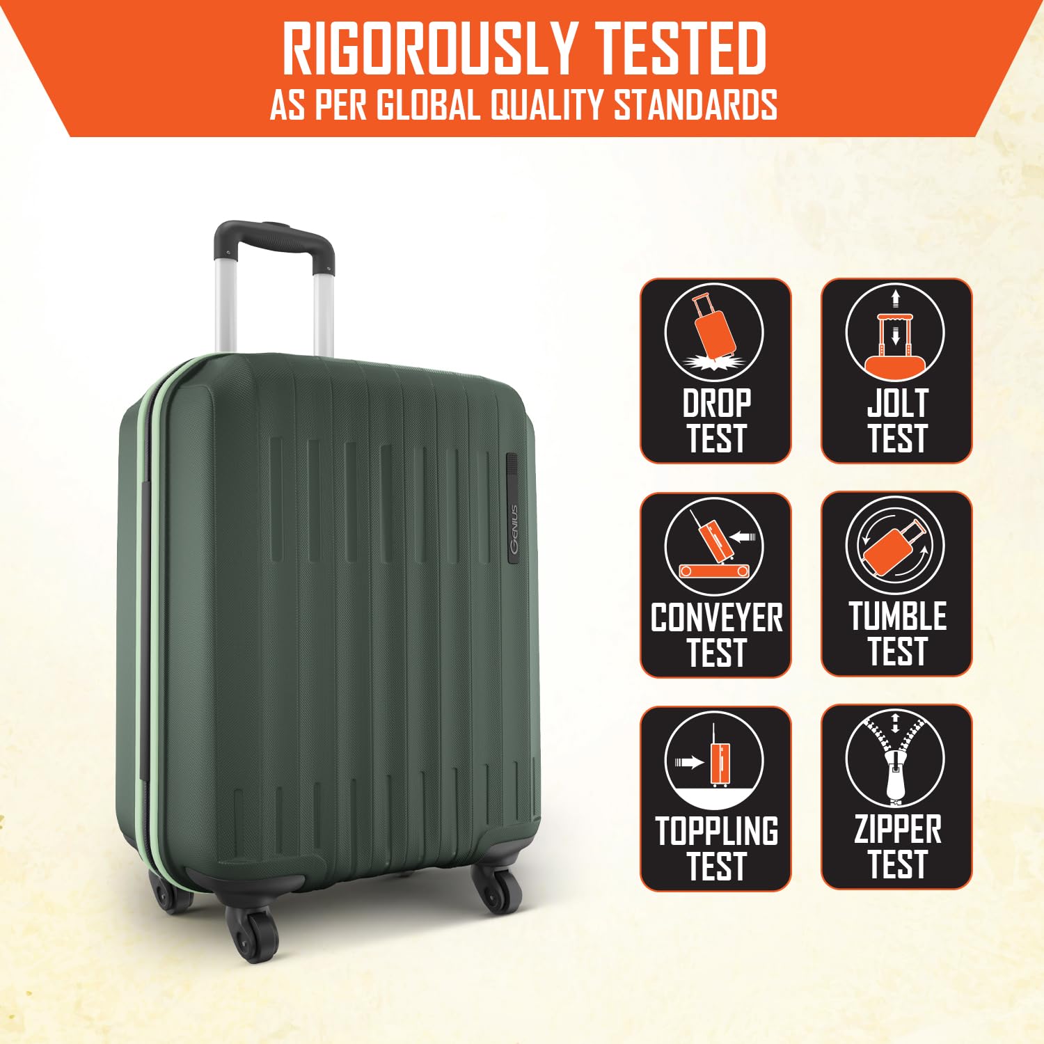 Safari Genius Alley 55cm Cabin Trolley Bag Hard Case Polypropylene, 4 Spinner Wheels, 360 Degree Wheeling Carry on Luggage, Travel Bag, Suitcase for Travel, Trolley Bags for Travel, Deep Forrest 
