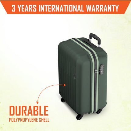 Safari Genius Alley 55cm Cabin Trolley Bag Hard Case Polypropylene, 4 Spinner Wheels, 360 Degree Wheeling Carry on Luggage, Travel Bag, Suitcase for Travel, Trolley Bags for Travel, Deep Forrest 