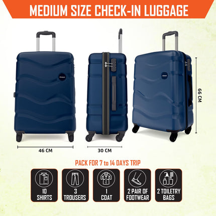 Safari Genius Fortis 66cm Medium Size Check-in Trolley Bag Hard Case Polycarbonate, 4 Spinner Wheels, 360 Degree Wheeling Luggage, Travel Bag, Suitcase for Travel, Trolley Bags for Travel, Blue 