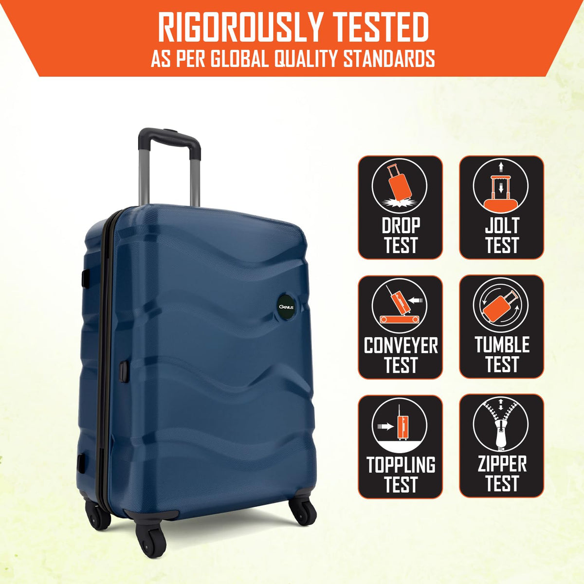 Safari Genius Fortis 66cm Medium Size Check-in Trolley Bag Hard Case Polycarbonate, 4 Spinner Wheels, 360 Degree Wheeling Luggage, Travel Bag, Suitcase for Travel, Trolley Bags for Travel, Blue 