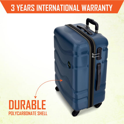 Safari Genius Fortis 66cm Medium Size Check-in Trolley Bag Hard Case Polycarbonate, 4 Spinner Wheels, 360 Degree Wheeling Luggage, Travel Bag, Suitcase for Travel, Trolley Bags for Travel, Blue 