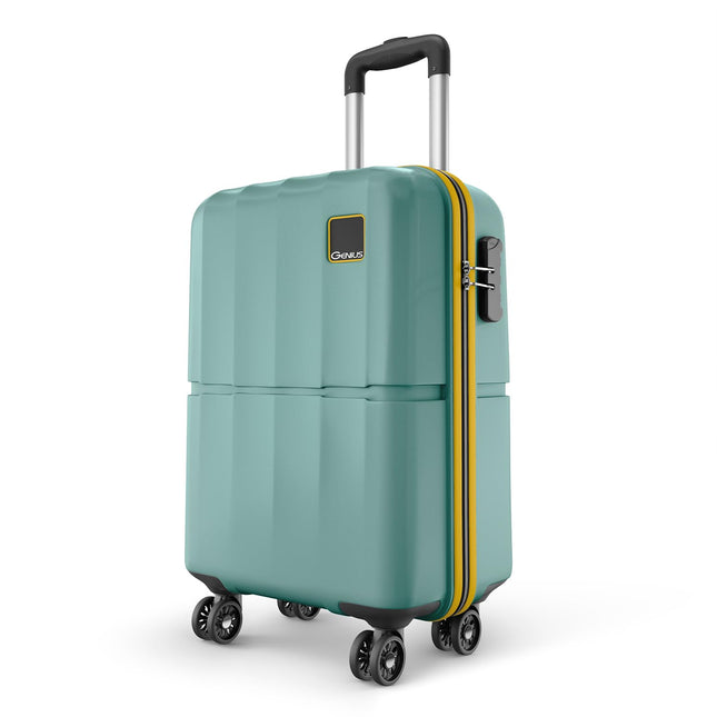 Safari Genius Theo 8 Wheels 55cm Cabin Size Trolley Bag, Hard Case Polycarbonate, 360 Degree Wheeling Small Carry-on Luggage, Suitcase for Travel, Trolley Bags for Travel, Sage Green 