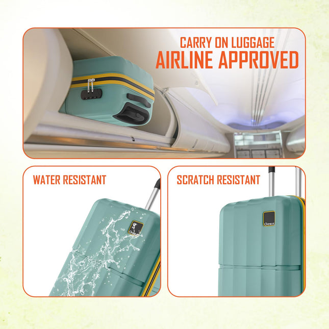 Safari Genius Theo 8 Wheels 55cm Cabin Size Trolley Bag, Hard Case Polycarbonate, 360 Degree Wheeling Small Carry-on Luggage, Suitcase for Travel, Trolley Bags for Travel, Sage Green 