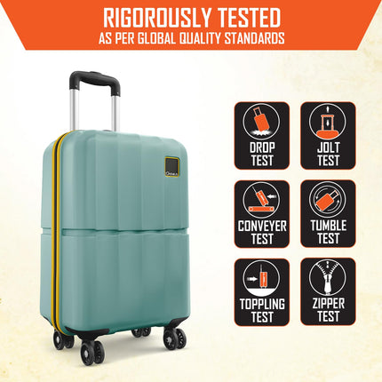 Safari Genius Theo 8 Wheels 55cm Cabin Size Trolley Bag, Hard Case Polycarbonate, 360 Degree Wheeling Small Carry-on Luggage, Suitcase for Travel, Trolley Bags for Travel, Sage Green 