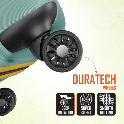 Safari Genius Theo 8 Wheels 55cm Cabin Size Trolley Bag, Hard Case Polycarbonate, 360 Degree Wheeling Small Carry-on Luggage, Suitcase for Travel, Trolley Bags for Travel, Sage Green 