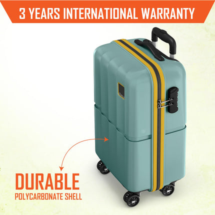 Safari Genius Theo 8 Wheels 55cm Cabin Size Trolley Bag, Hard Case Polycarbonate, 360 Degree Wheeling Small Carry-on Luggage, Suitcase for Travel, Trolley Bags for Travel, Sage Green 